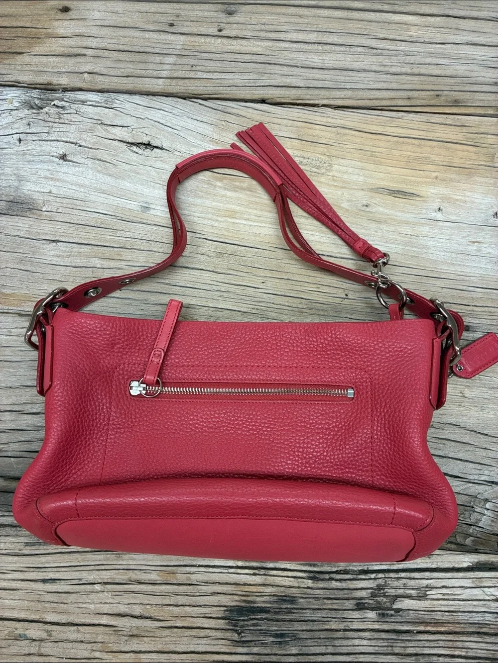 Authentic Coach East West Duffle Shoulder Bag Pink Pebbled Leather